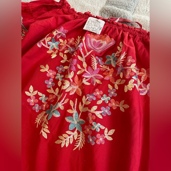 Free People embroidered Fleur Du Jour Mini Dress in Red - Picture 3 of 7